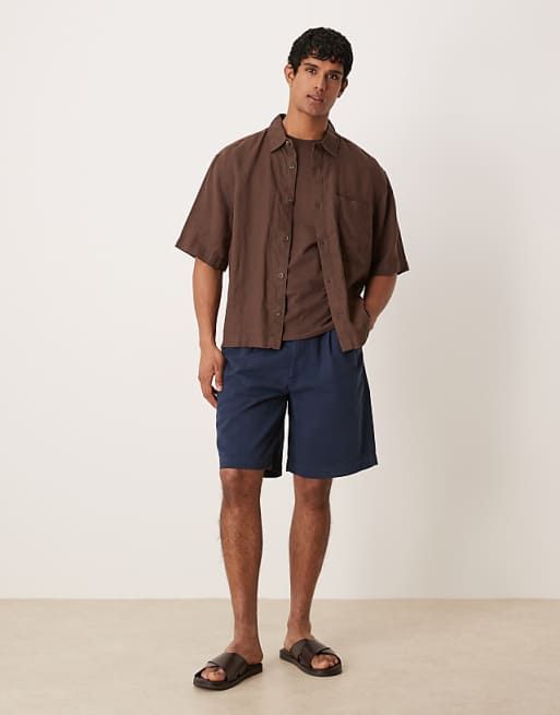 DESIGN mid length double pleated short in navy