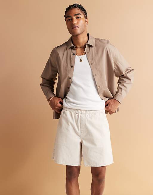 DESIGN Mid Length Pull On Linen Blend Short In Stone