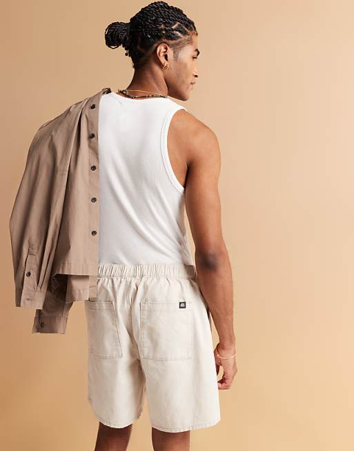 DESIGN Mid Length Pull On Linen Blend Short In Stone