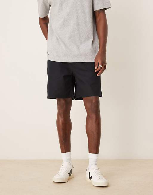 DESIGN Mid Length Pull On Linen Blend Short In Black
