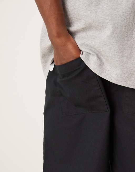 DESIGN Mid Length Pull On Linen Blend Short In Black