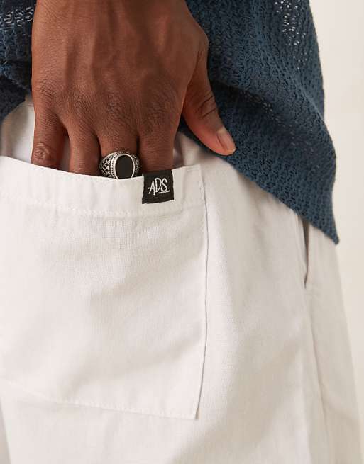 DESIGN Mid Length Pull On Linen Blend Short In White