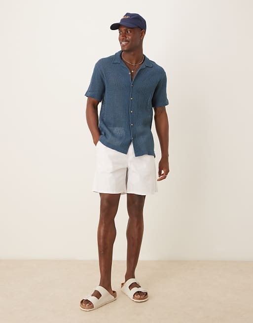 DESIGN mid length pull on linen blend short in white