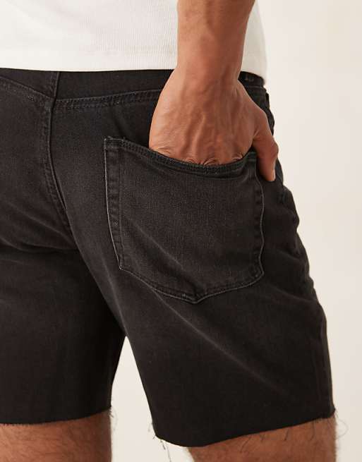 DESIGN Mid Length Slim Denim Shorts In Black
