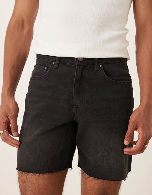 DESIGN Mid Length Slim Denim Shorts In Black