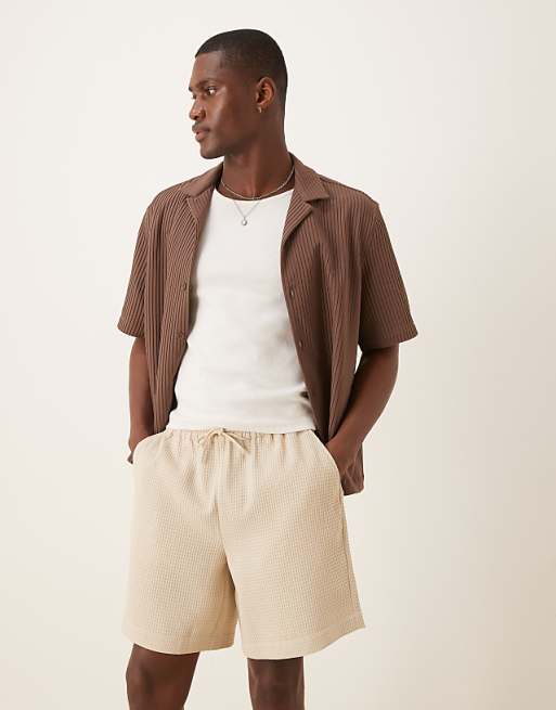 DESIGN mid length waffle short in ecru