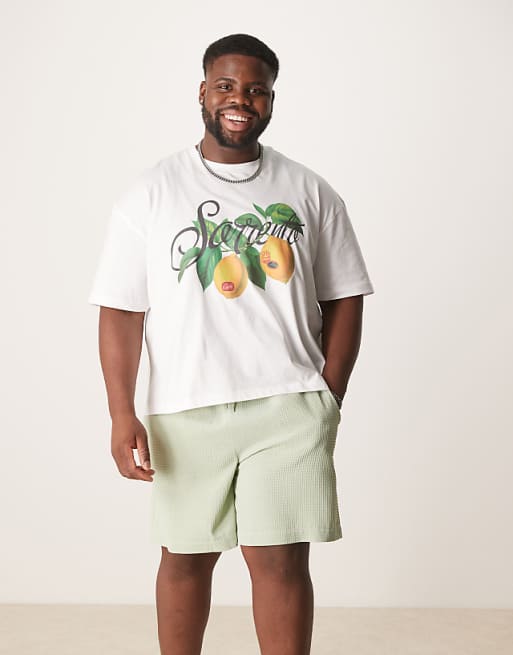 DESIGN Mid Length Waffle Short In Green