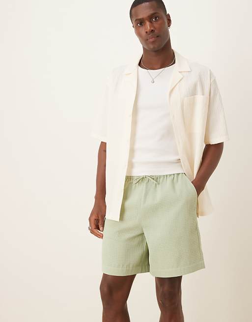 DESIGN mid length waffle short in green