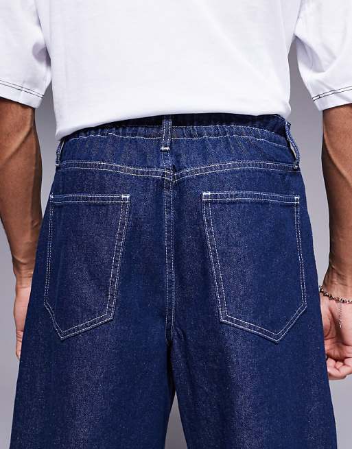 DESIGN Mid Length Wide Denim Shorts With Tie Front In Raw Wash
