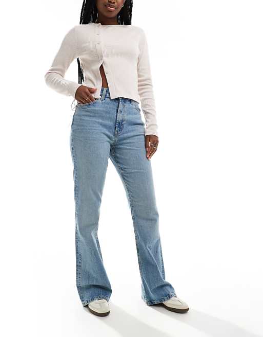DESIGN Mid Rise Flare Jeans In Light Vintage Wash
