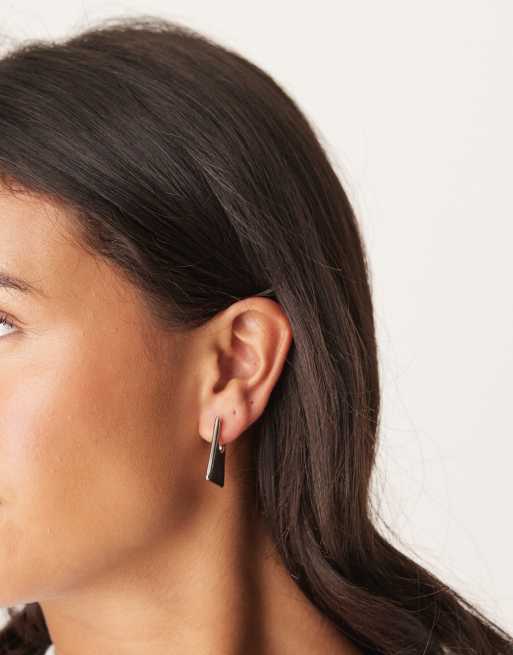 DESIGN Mini Hoop Earrings With Angular Design In Silver Tone