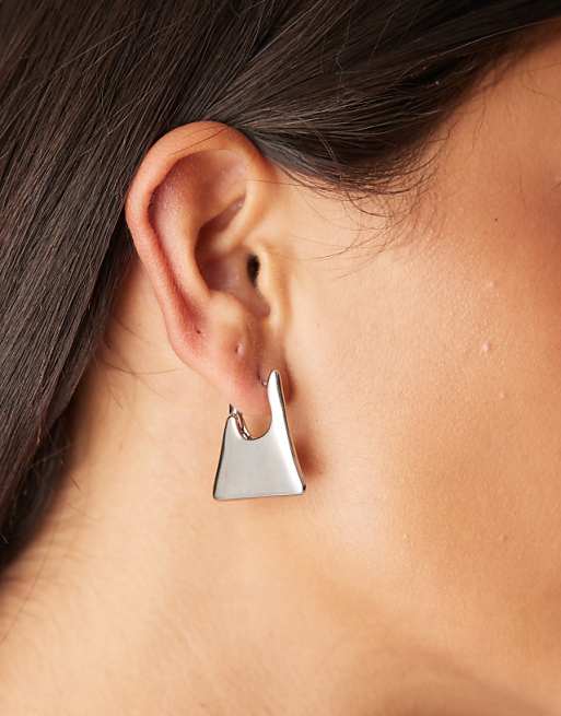 DESIGN mini hoop earrings with angular design in silver tone