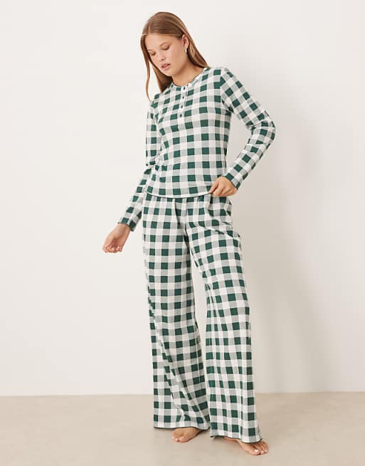 DESIGN Mix & Match Pyjamas In Green Check Print