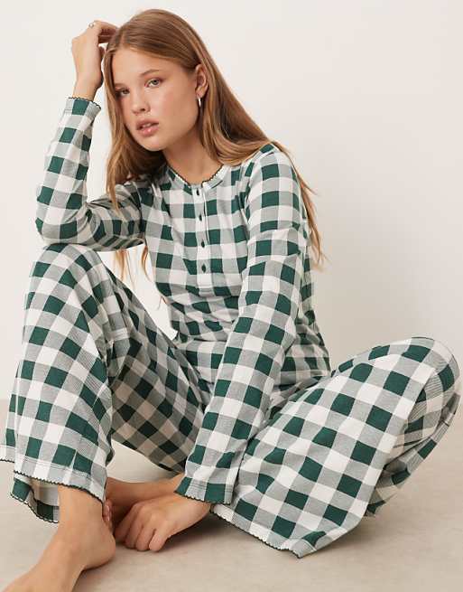 DESIGN Mix & Match Pyjamas In Green Check Print