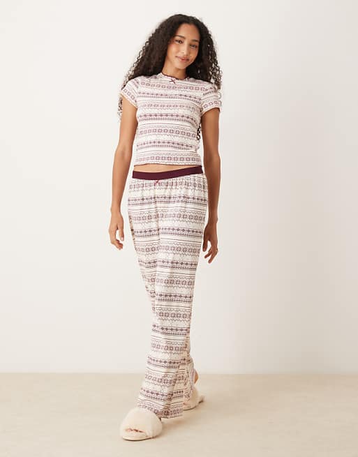 DESIGN Mix & Match Pyjamas In Red Fairisle Print