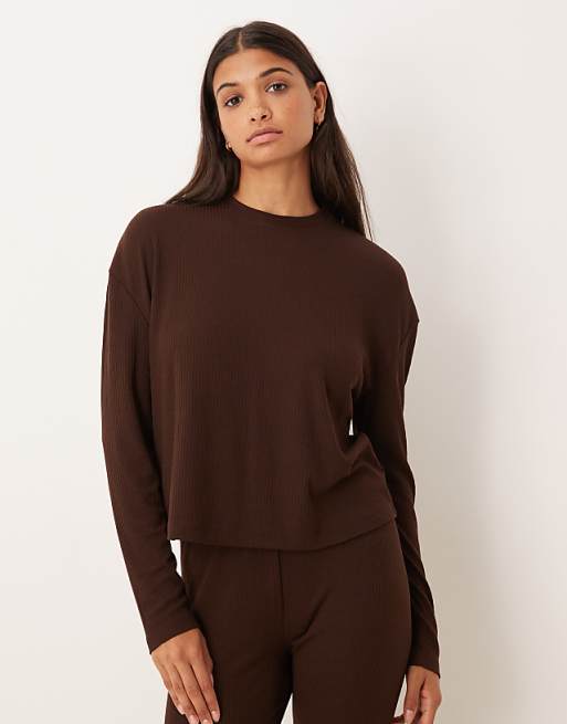 DESIGN Mix & Match Rib Lounge In Chocolate Brown
