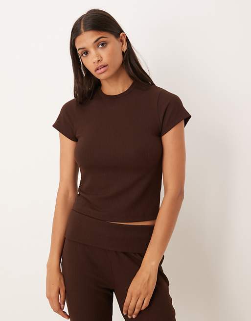 DESIGN Mix & Match Rib Lounge In Chocolate Brown