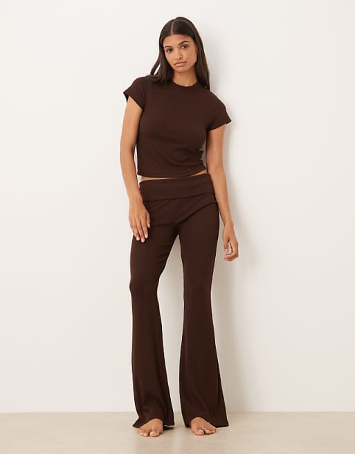 DESIGN Mix & Match Rib Lounge In Chocolate Brown