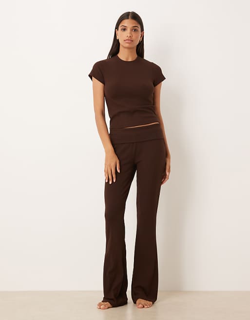 DESIGN Mix & Match Rib Lounge In Chocolate Brown