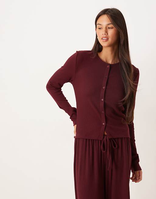 DESIGN Mix & Match Rib Loungewear In Burgundy