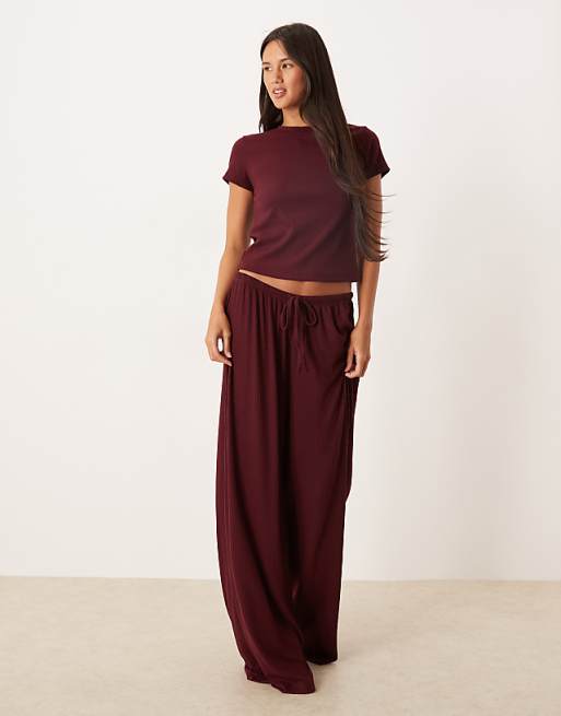 DESIGN Mix & Match Rib Loungewear In Burgundy