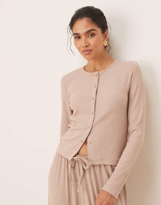 DESIGN Mix & Match Rib Loungewear In Cream