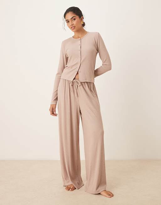 DESIGN mix & match rib loungewear in cream