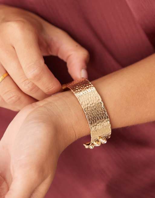 DESIGN Molten Cuff Bracelet With Diamante Details In Textured Gold Tone