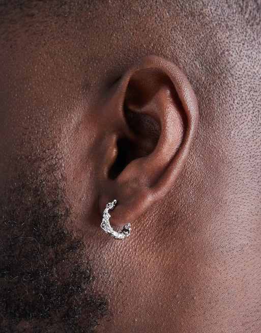 DESIGN Molten Hammered Hoop Earrings In Silver