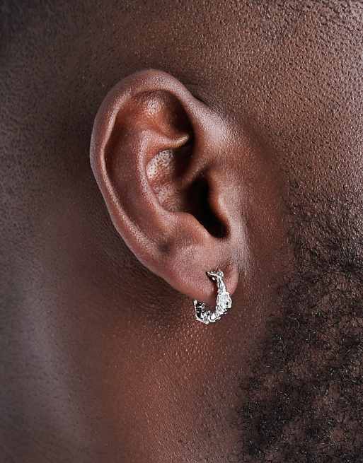 DESIGN molten hammered hoop earrings in silver