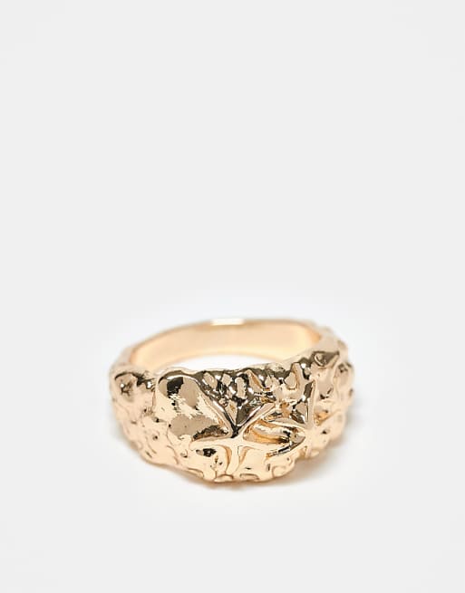 DESIGN molten texture ring with sea life detail in gold tone
