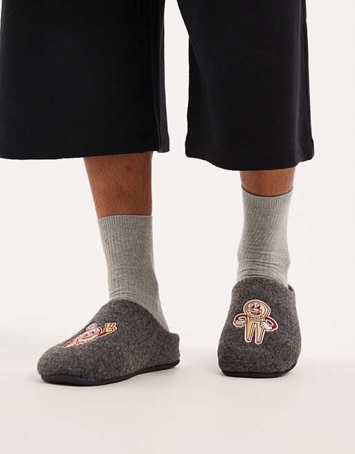 DESIGN mule slipper in grey felt with golf graphic