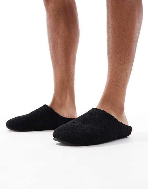 DESIGN mule slippers in black borg