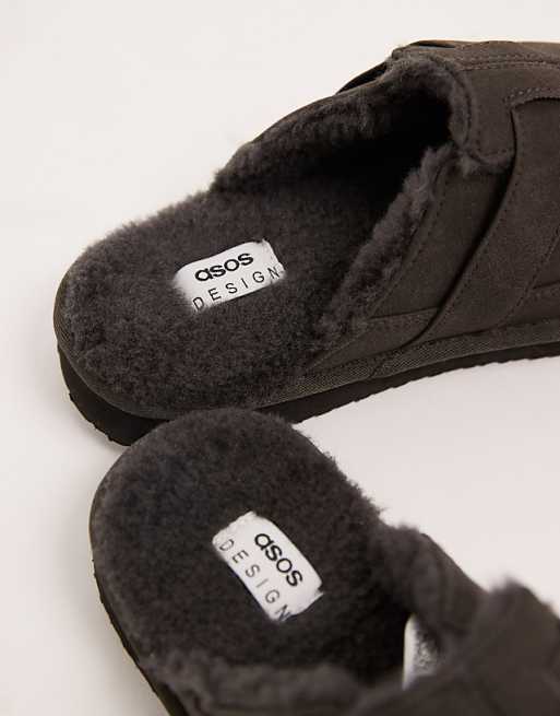 DESIGN Mule Slippers In Black With Strap