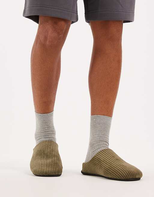 DESIGN mule slippers in khaki green cord