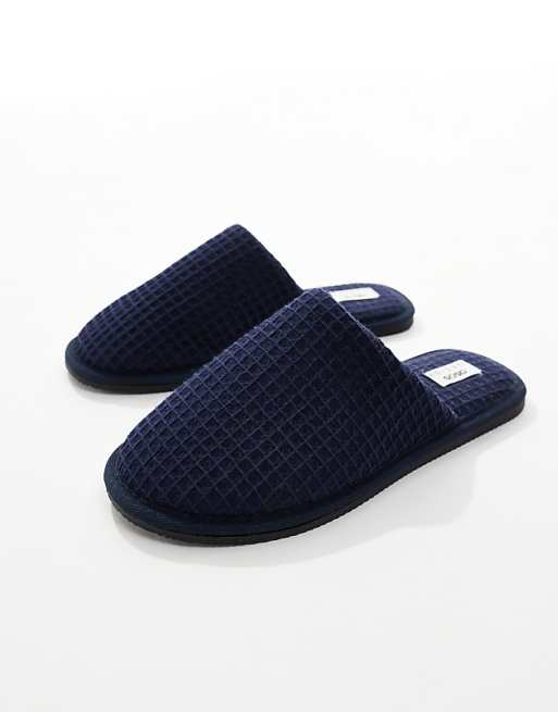 DESIGN Mule Slippers In Navy Waffle