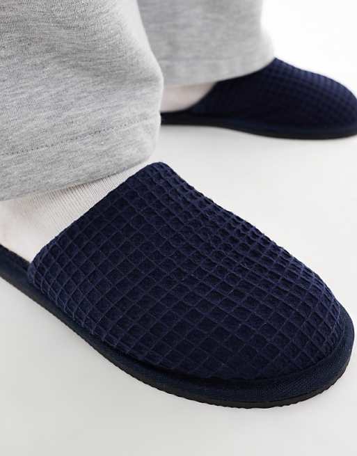 DESIGN Mule Slippers In Navy Waffle