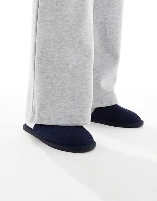 DESIGN Mule Slippers In Navy Waffle
