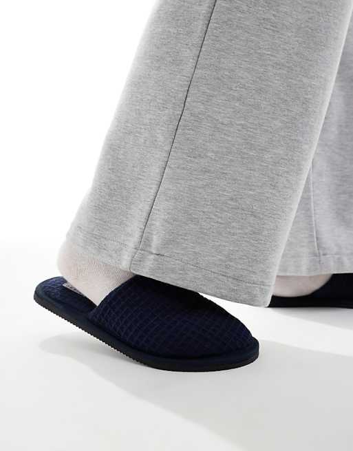 DESIGN mule slippers in navy waffle