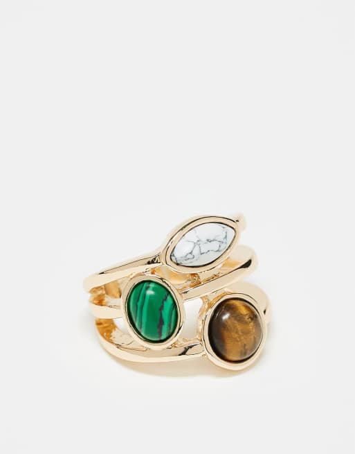 DESIGN Multi Band Ring With Faux Semi Precious Stones In Gold Tone