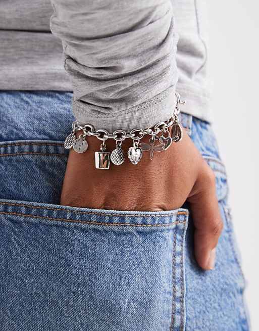 DESIGN multi charm bracelet in silver tone