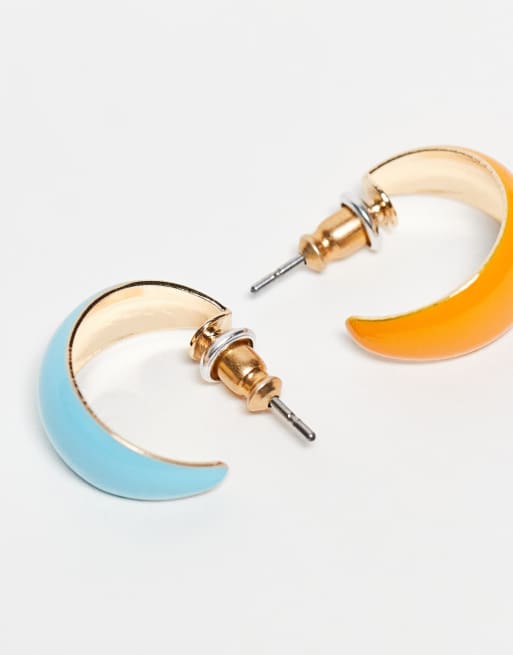 DESIGN Multi-pack Mini Hoop Earrings With Orange And Blue Enamel