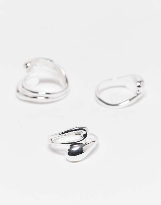 DESIGN Multi-pack Of Rings With Bubble Wavy Design In Silver Tone