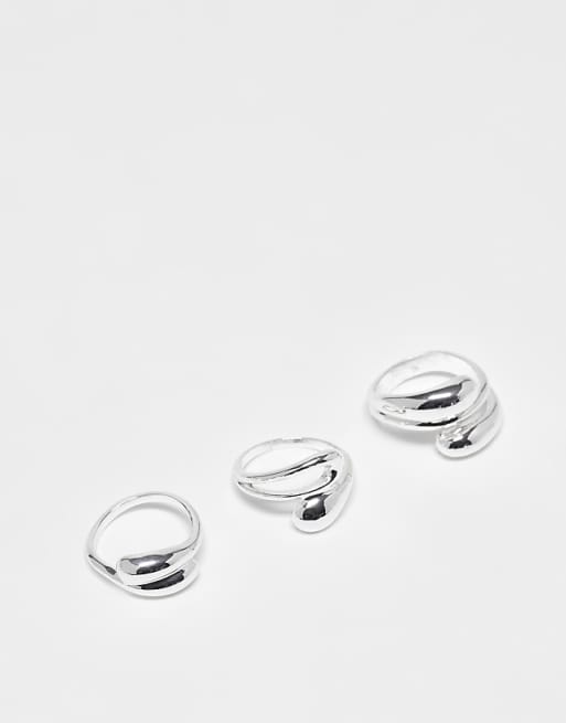 DESIGN multi-pack of rings with bubble wavy design in silver tone