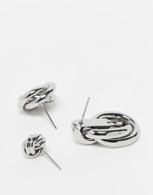 DESIGN Multi Pack Of Stud Earrings With Knot Design In Silver Tone