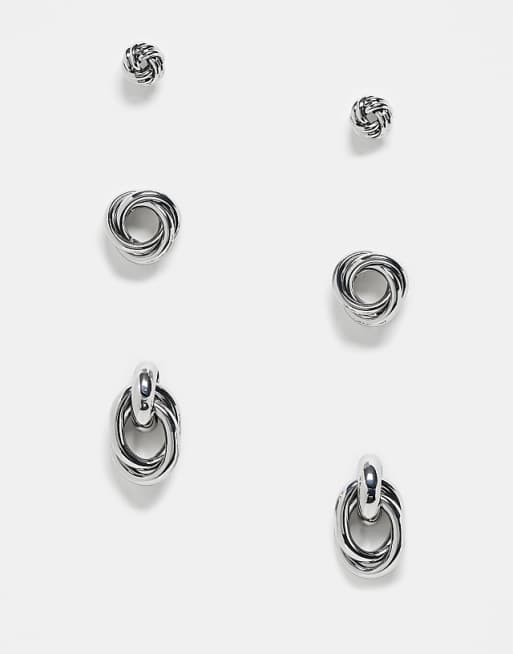 DESIGN multi pack of stud earrings with knot design in silver tone