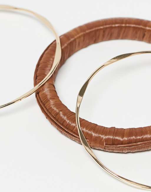 DESIGN Multipack Of Bangles In Raffia And Gold Tone
