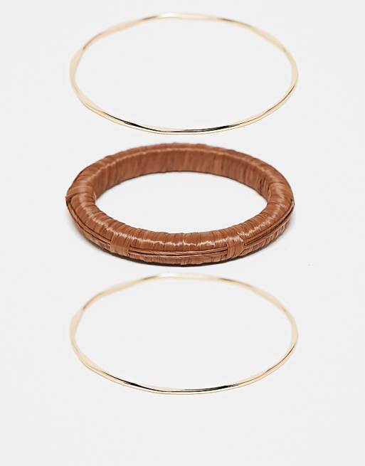 DESIGN multipack of bangles in raffia and gold tone