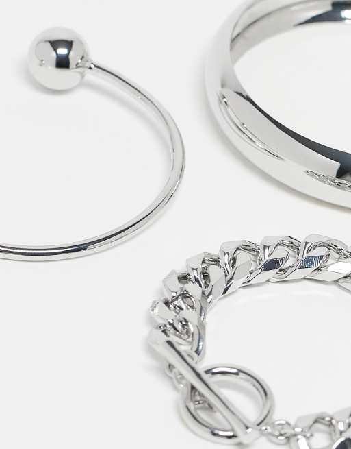DESIGN Multipack Of Mixed Bangles And Bracelets In Silver Tone