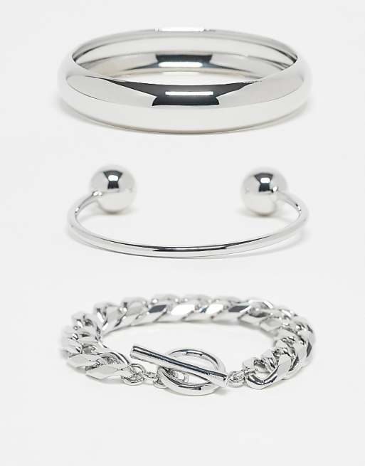 DESIGN multipack of mixed bangles and bracelets in silver tone